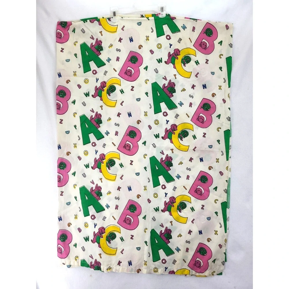 Vintage 1993 Barney The Purple Dinosaur Twin Flat Bed Sheet Single Top Sheet